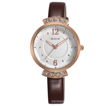 New Arrival fashion pu leather watch IP rose gold watch for women